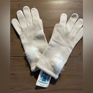 Portolano women cream white 100% cashmere rabbits fur mittens NWT